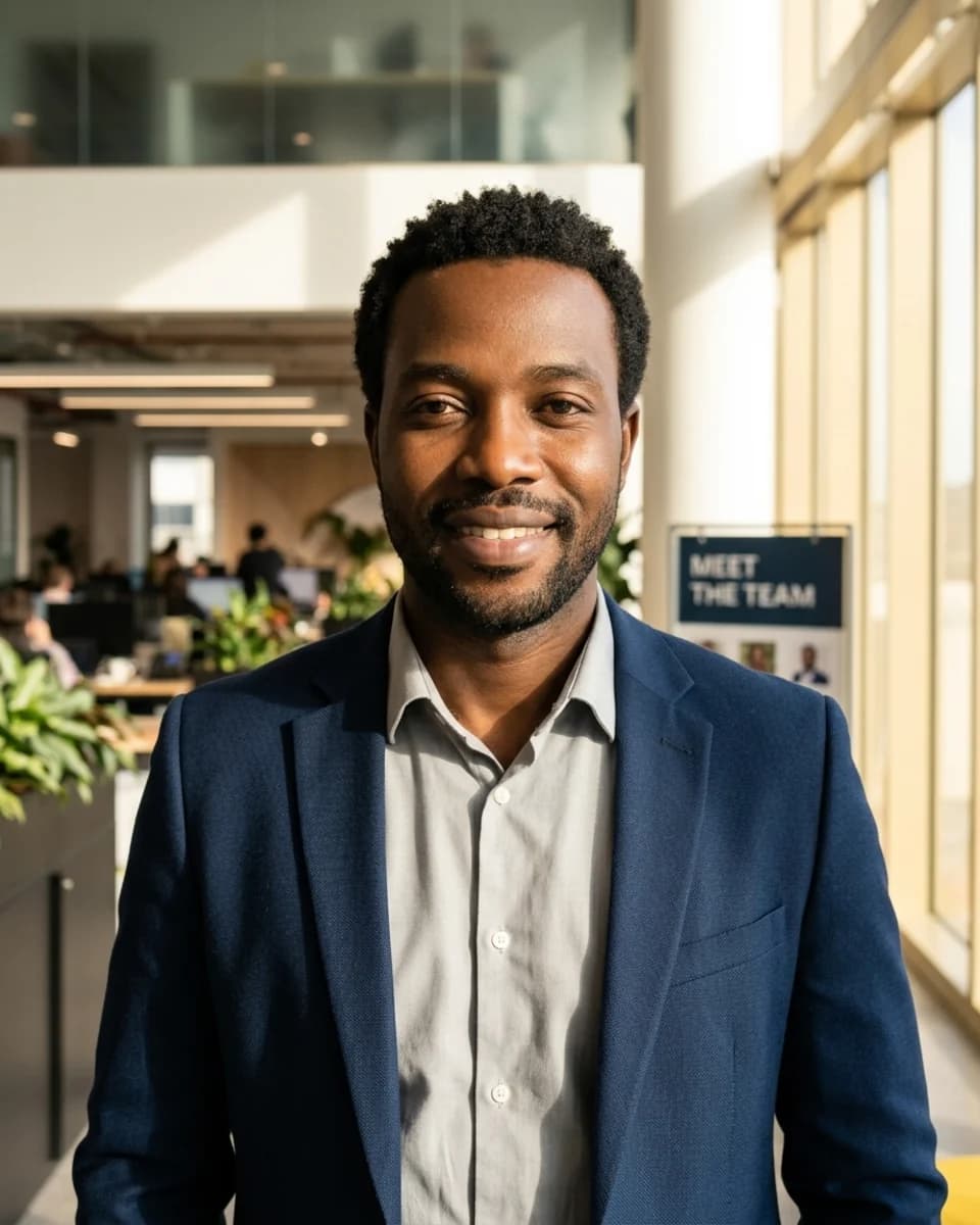 David Okoro Warm Team Bio Portrait example generated with Pixshop